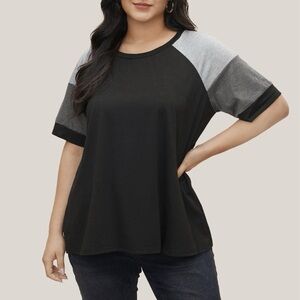 BloomChic Plus Size 2XL Colorblock Contrast Crew Neck Raglan Sleeve T-shirt us18